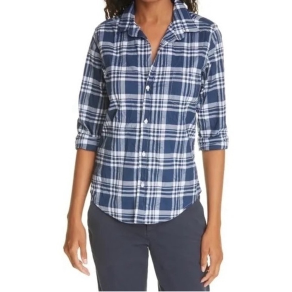 Frank & Eileen Button Down Blouse Barry in Navy Blue White Plaid